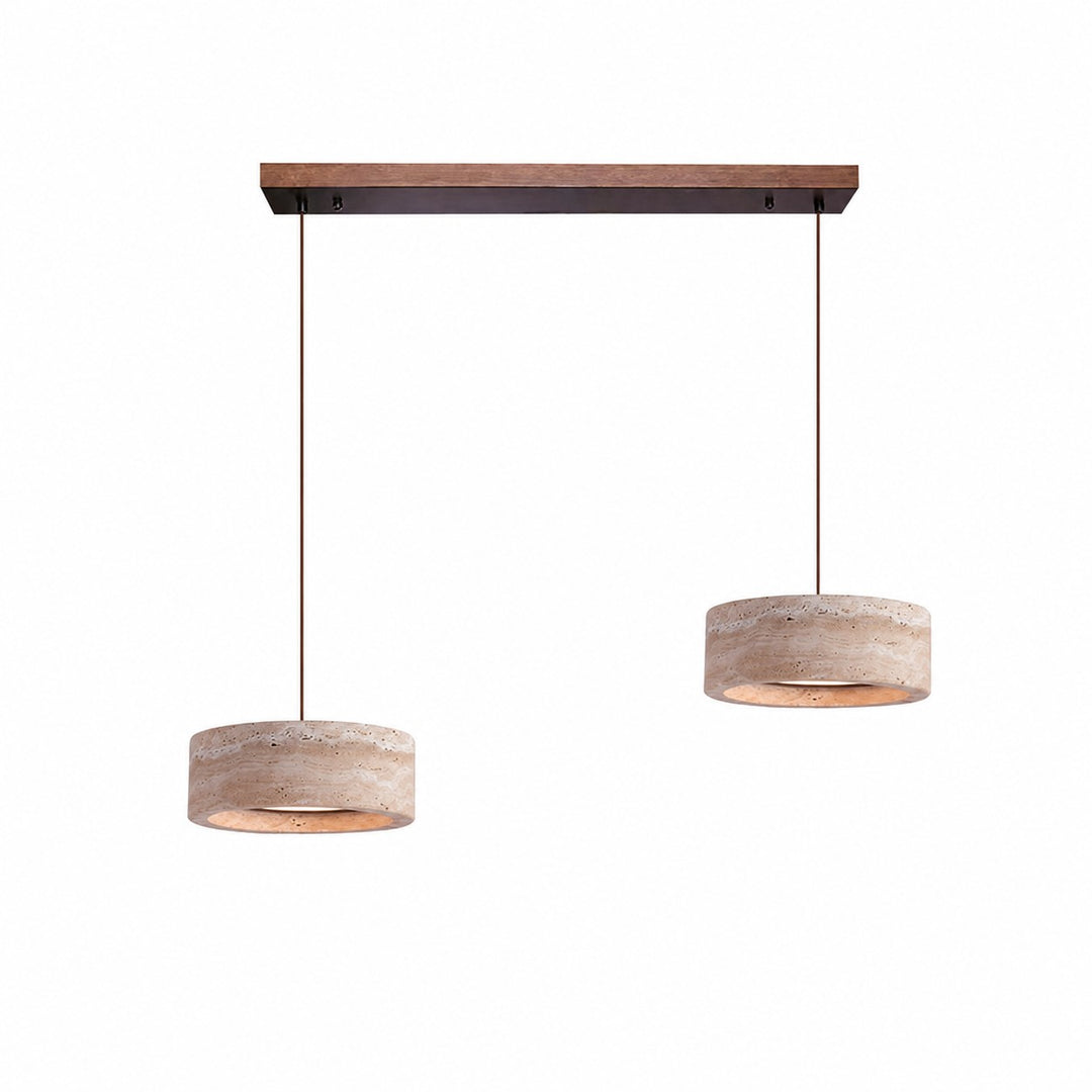 Two-light yellow travertine linear LED pendant SKU image