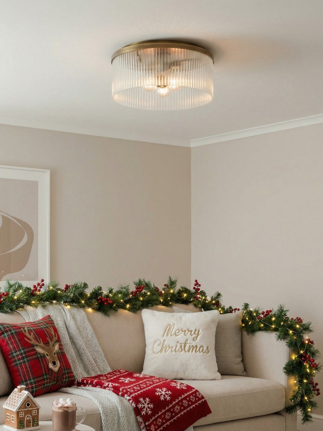 Plafonnier encastré Bravira élégant en verre strié – Luminaire moderne et discret pour chambre à coucher