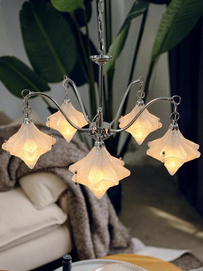 Lustre Art Déco Étoile – Luminaire déco en verre dépoli pour salle à manger – Astris Vega 