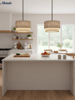 Load image into Gallery viewer, Dumora Double Fabric Drum Pendant Light - Modern Layered Shade Ceiling Lamp Perfect for Dining Room or Living Room