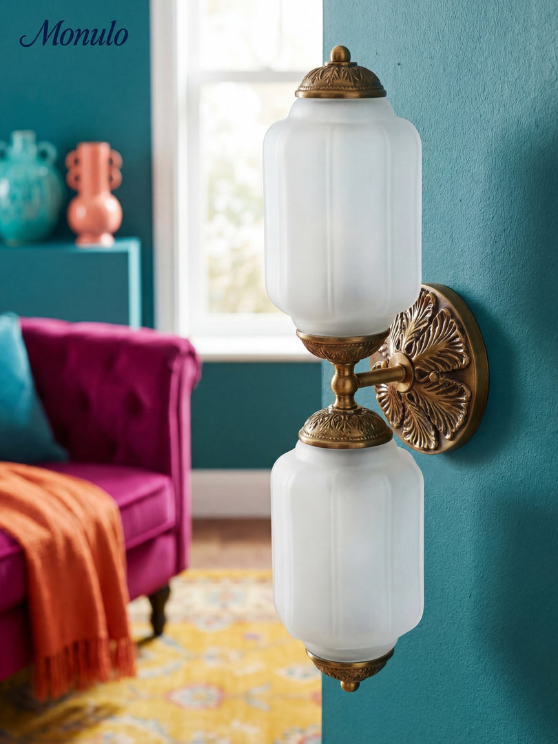 Applique murale horizontale Eloise en verre style lanterne américaine vintage