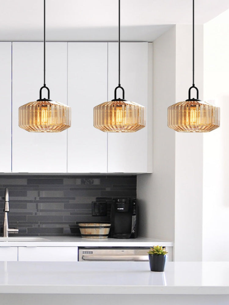 Gerippte Glaspendelleuchte - Vintage-Grün Glas Hängeleuchte mit modernem Reiz