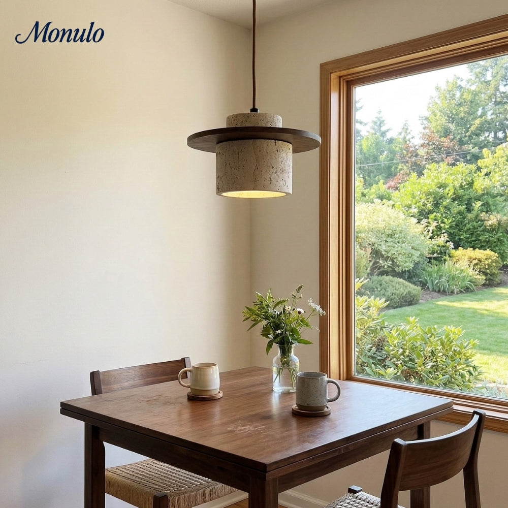 Lámpara colgante de travertino con textura elegante de piedra cilíndrica M02