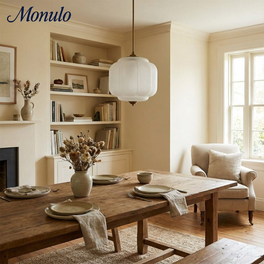 Eloise Vintage Inspired Scalloped Milk Glass Pendant - Modern Accent Light for Kitchen and Bedroom