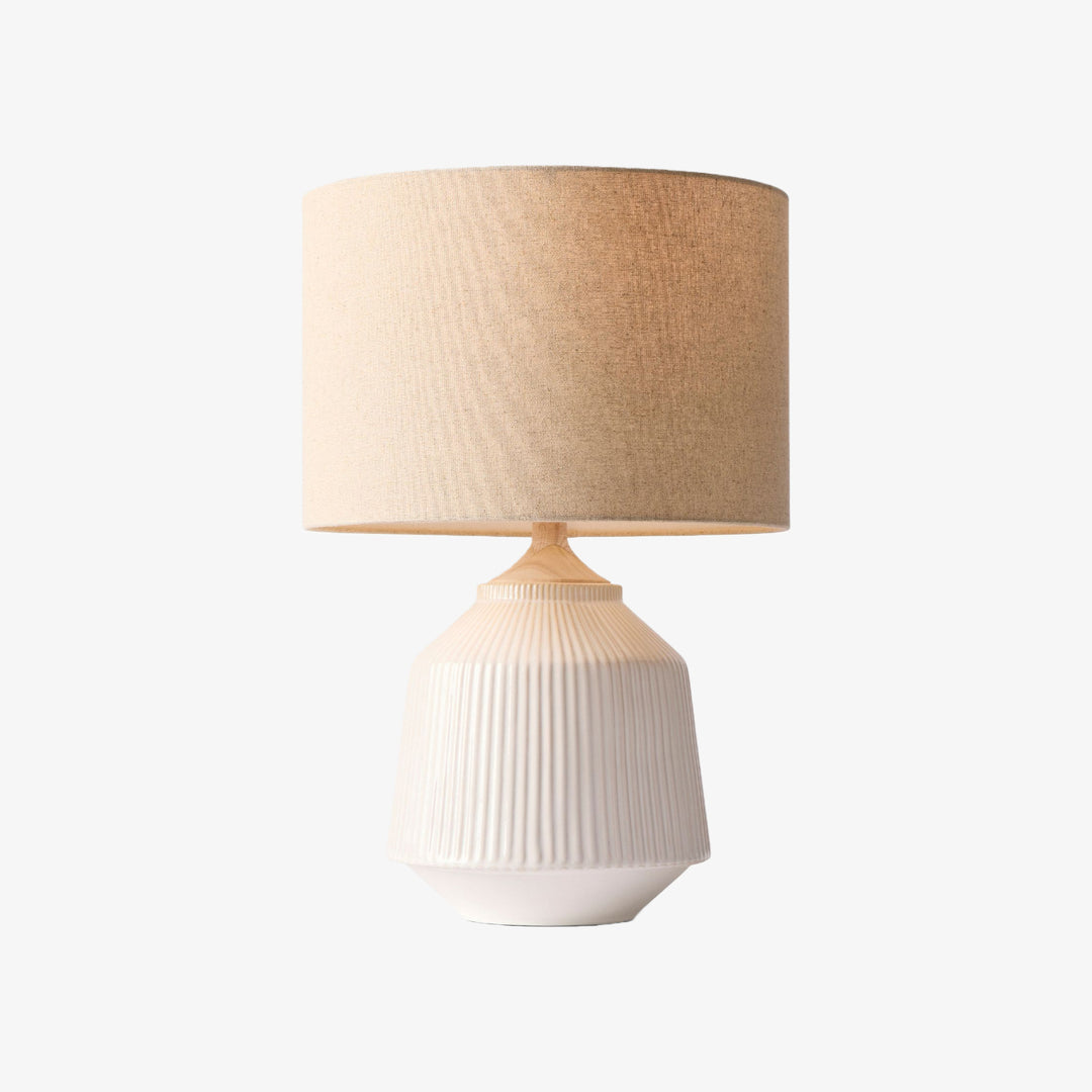 Ceruna Mehrgrößen Keramik-Tischlampe mit Wellenmuster – Gemischte Materialien mit Leinen-Schirm für Wohnzimmer