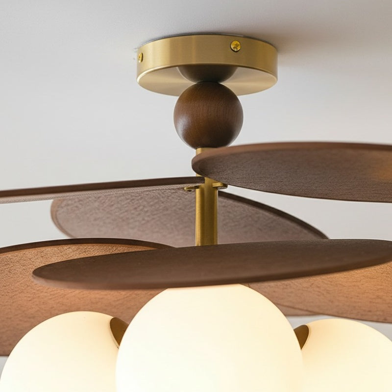 Lustre à feuilles en cascade Orrise - Métal et bois modernes pour chambres et salons