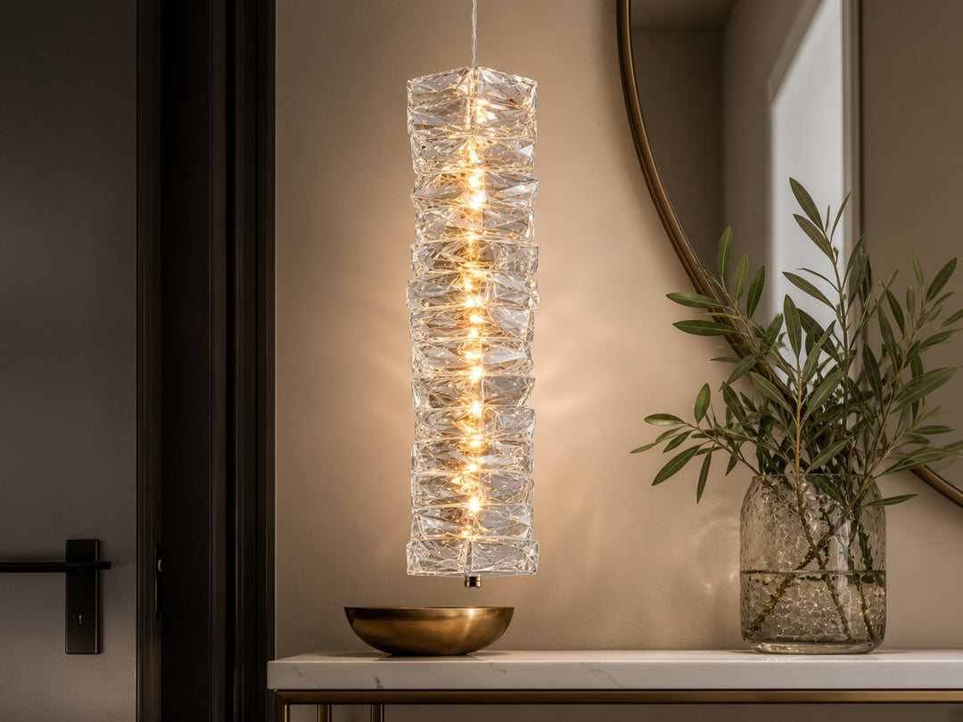 Sculptural Crystal Column LED Pendant Light
