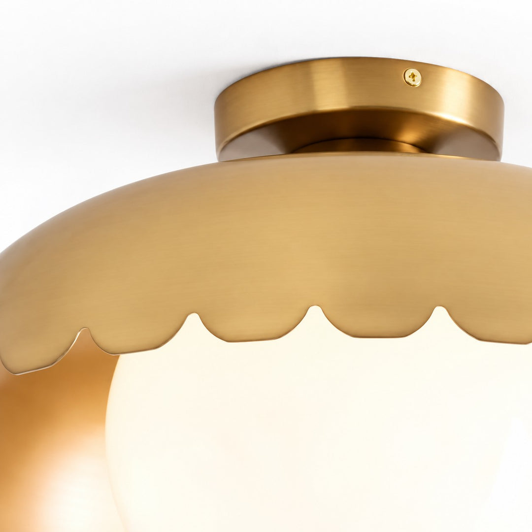 Scalloped Metal Brass Trim Globe Shade Flush Mount