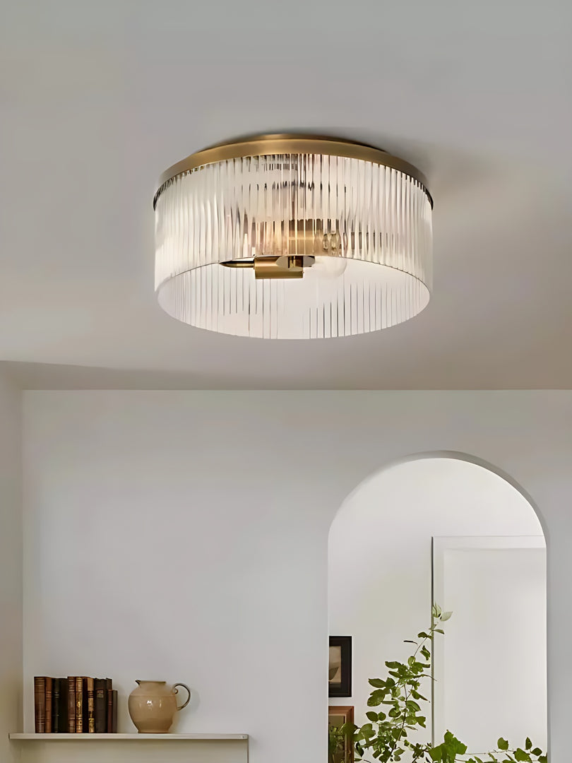 Plafonnier semi-encastré à nervures - Design encastré en verre avec finition dorée