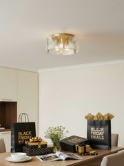 Vintage Semi Flush Mount Ceiling Light - Black and Glass Ceiling Fixture