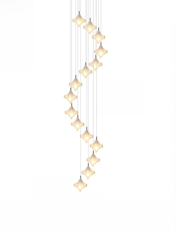 Art Deco Stern Treppenpendelleuchte – Mattglas Hängeleuchte – Astris Altair