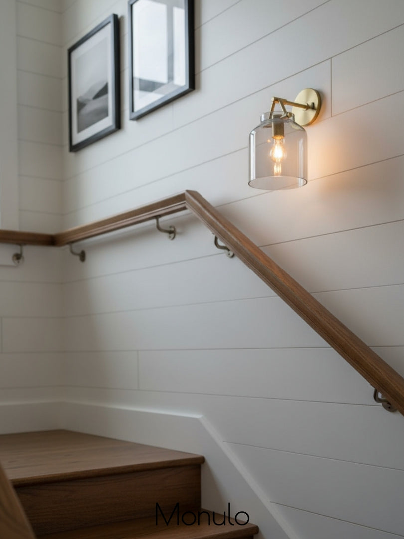 Hanton Minimal Cylinder Henry Wall Sconce - Morandi Glass and Metal Accent