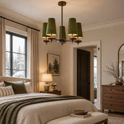 Hour Rho Velvet Chandelier with three to six heads and walnut-toned wood - New2609-1024566 interior scene