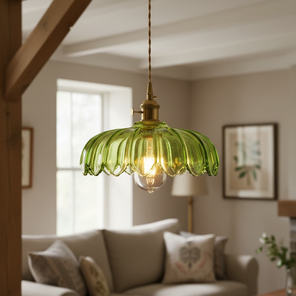 Lámpara Colgante de Vidrio con Diseño de Tulipán Rústico Petalbloom – Lámpara Colgante con Diseño de Capullo Floral para Comedor N58