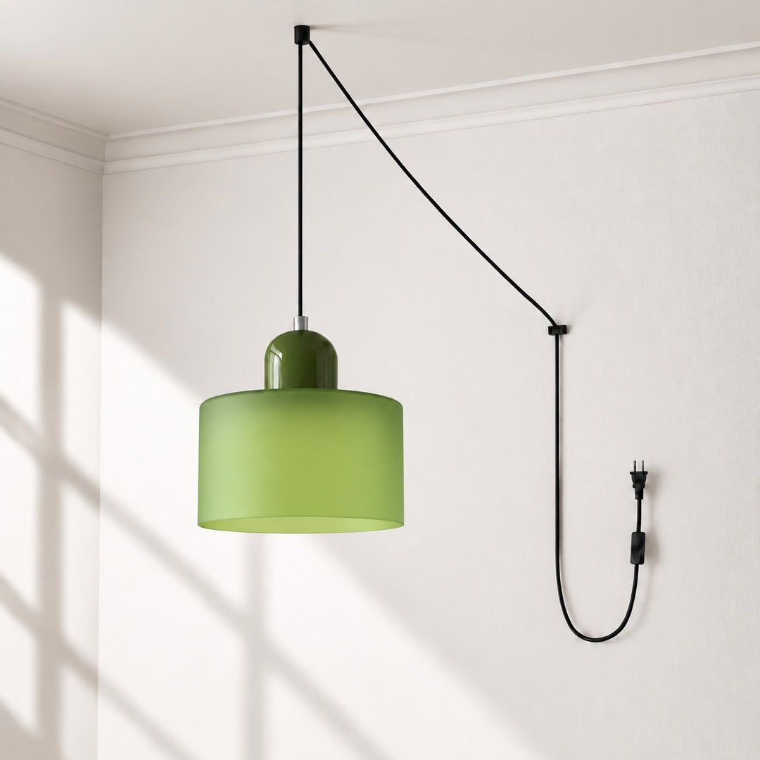 Mid‑Century Macaron Plug‑in Swag Pendant Light - Colorful Shade Hanging Lamp for Home Decor
