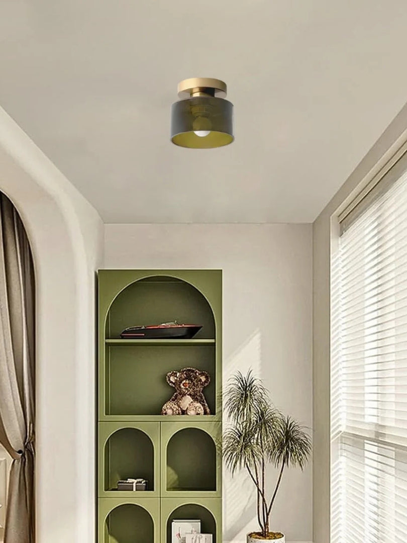 Nordic Morandi Cylinder Glass Ceiling Light – Colorful Fixture For Hallways