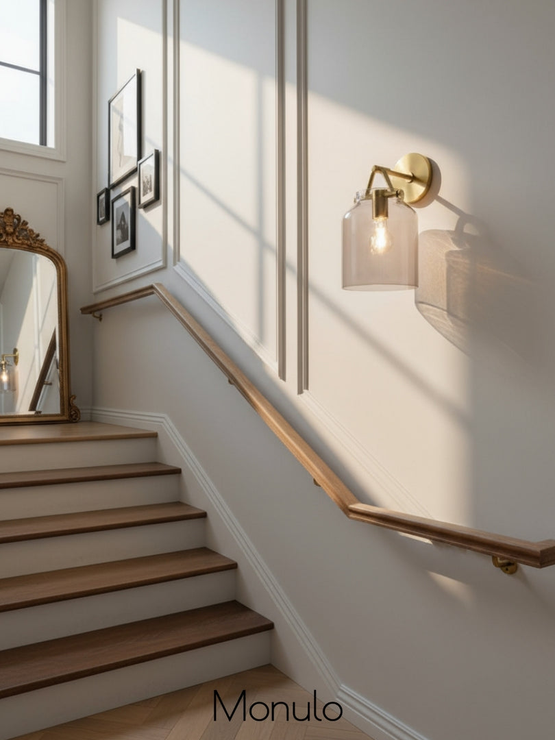 Hanton Minimal Cylinder Henry Wall Sconce - Morandi Glass and Metal Accent