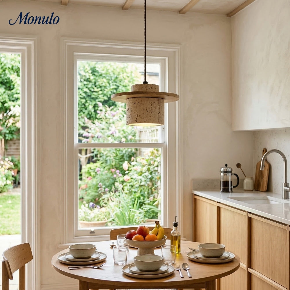 Lámpara colgante de travertino con textura elegante de piedra cilíndrica M02