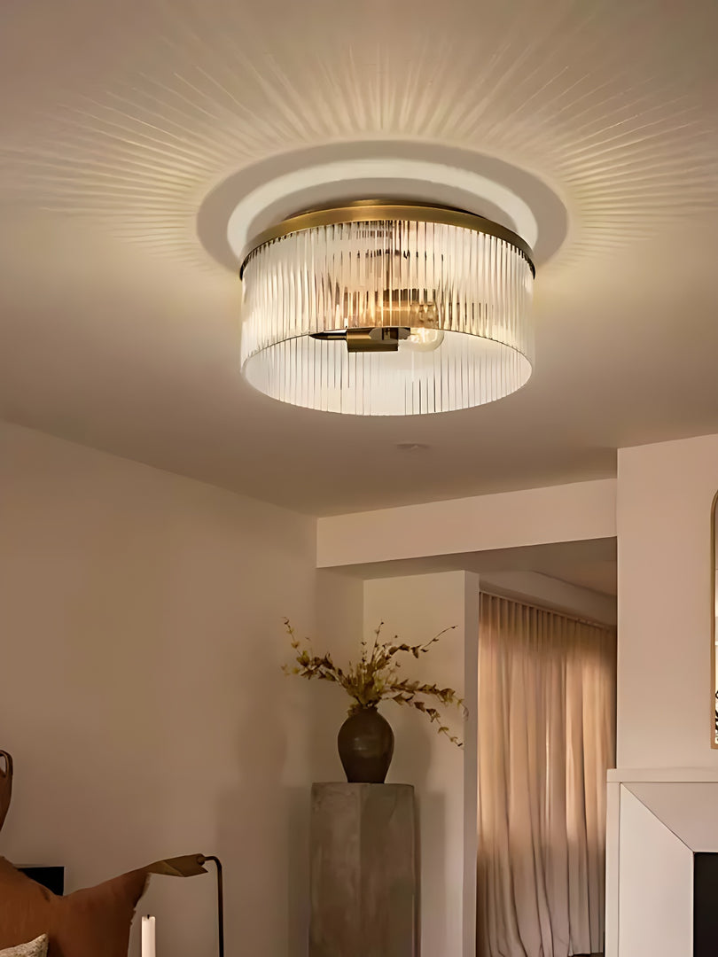 Plafonnier semi-encastré à nervures - Design encastré en verre avec finition dorée