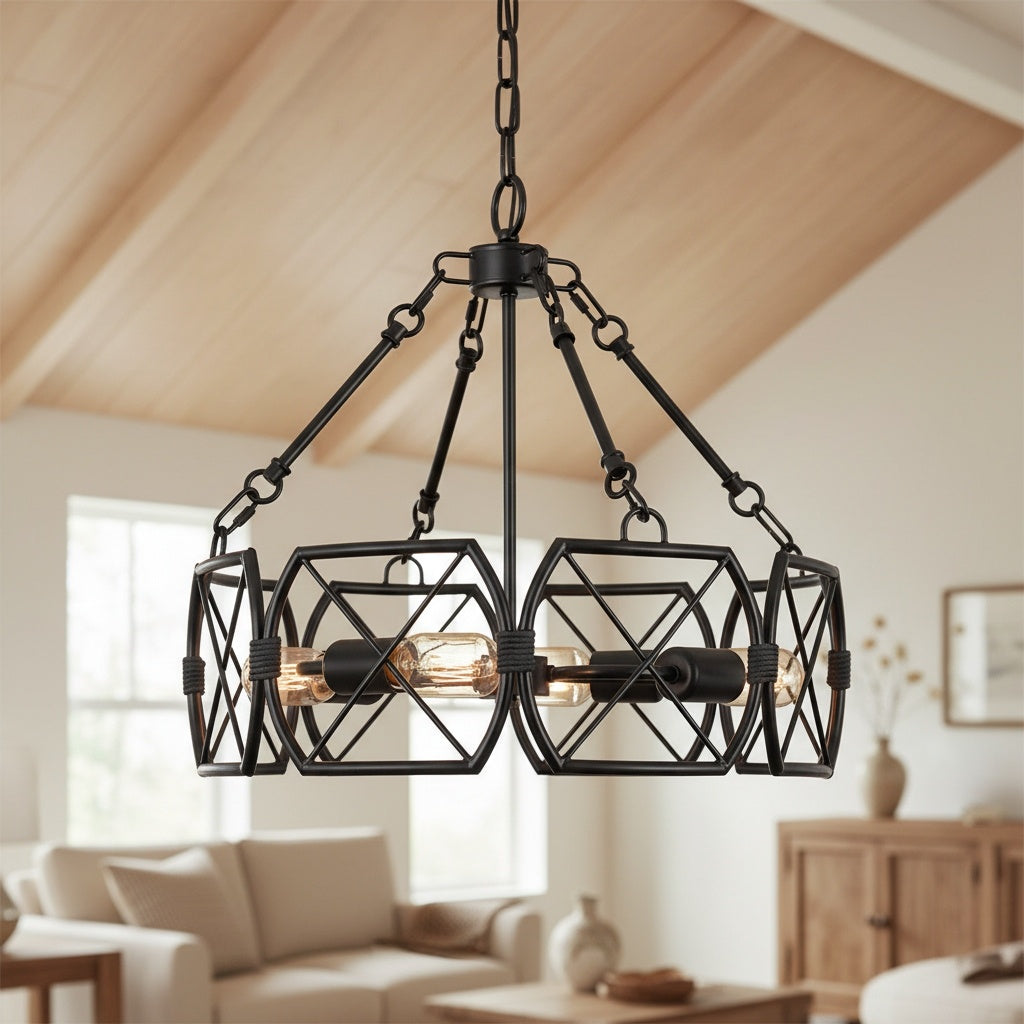 Suspension en métal à cage géométrique FerraLoft - Luminaire suspendu industriel pour îlot de cuisine