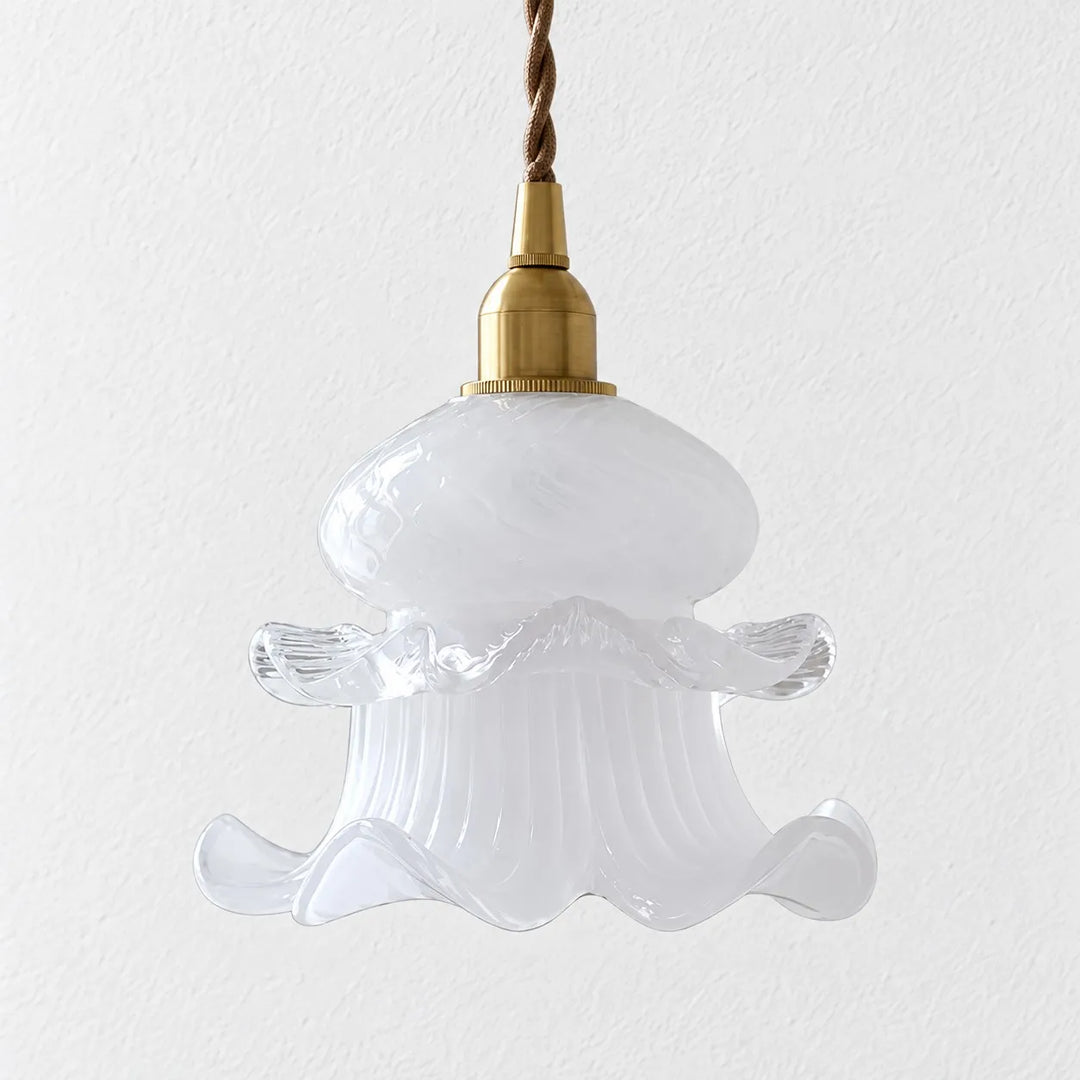 Vintage White Ruffled Glass Pendant Lamp