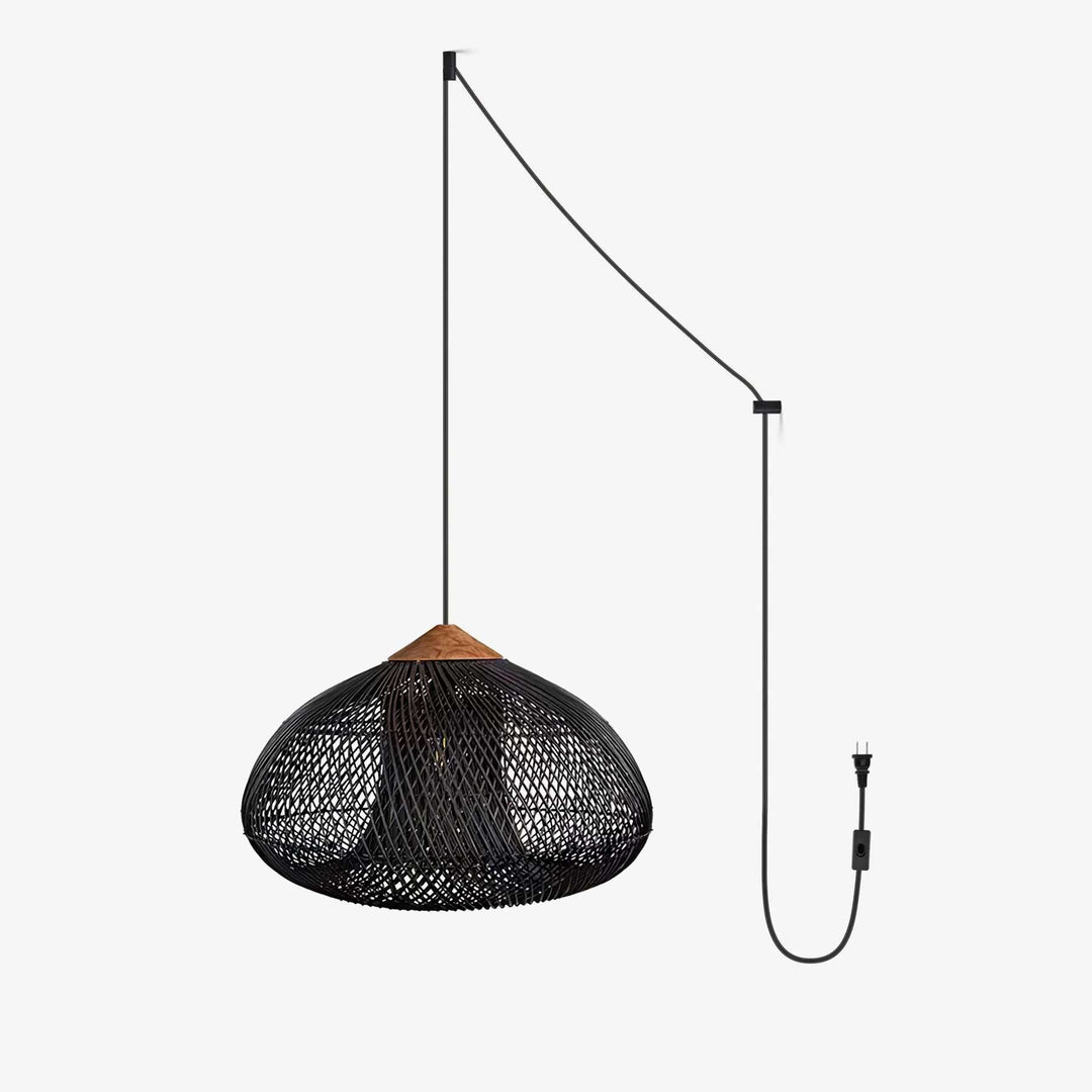 Woven Rattan Wood Plug-In Pendant Light