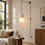 Load image into Gallery viewer, Textured Stone And Glass Plug-In Swag Pendant