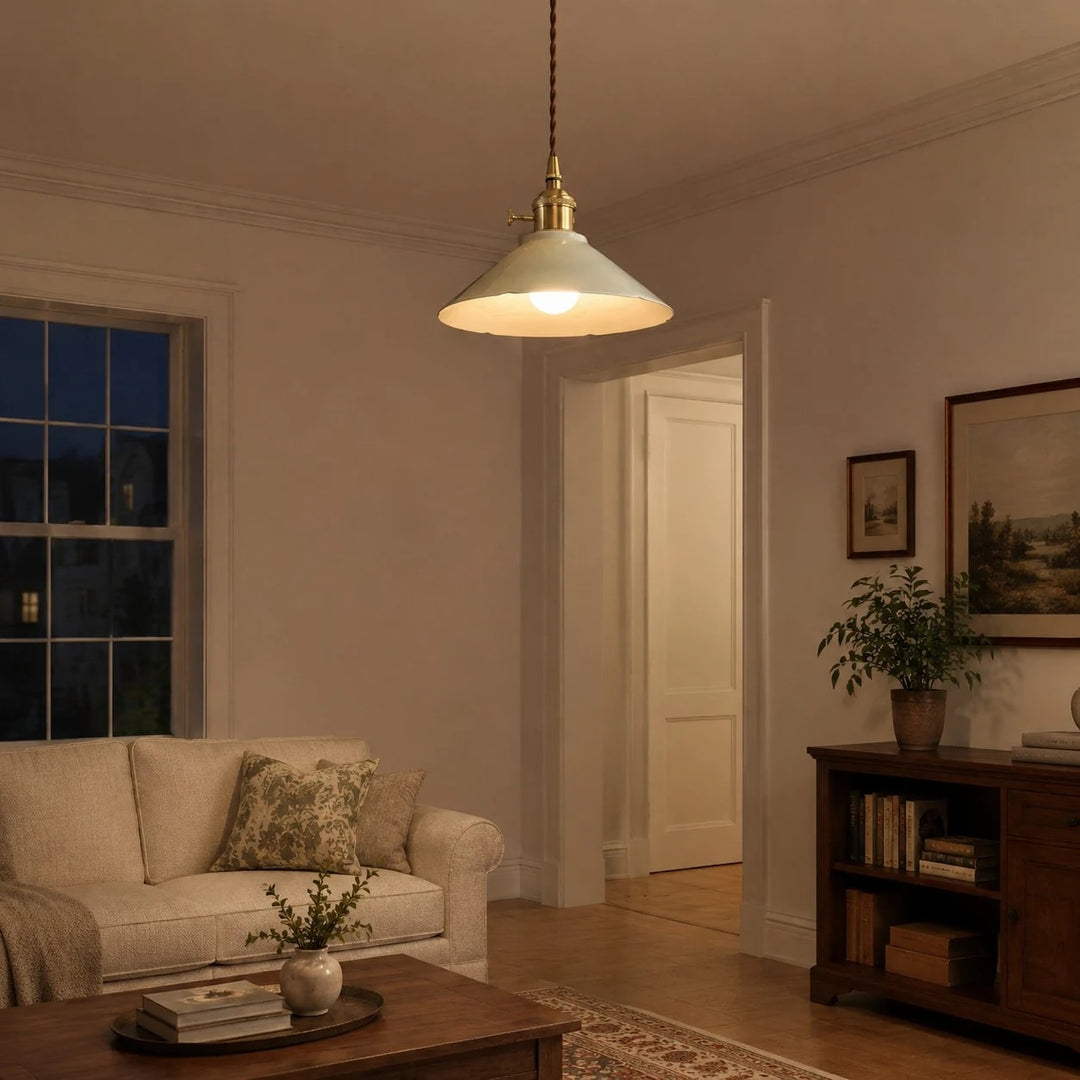 Ceramic pendant light in a warm room