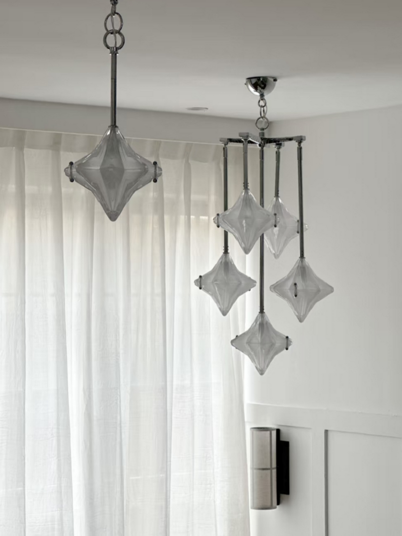 Lustre Art Déco Étoile – Luminaire déco en verre dépoli pour salle à manger – Astris Vega 