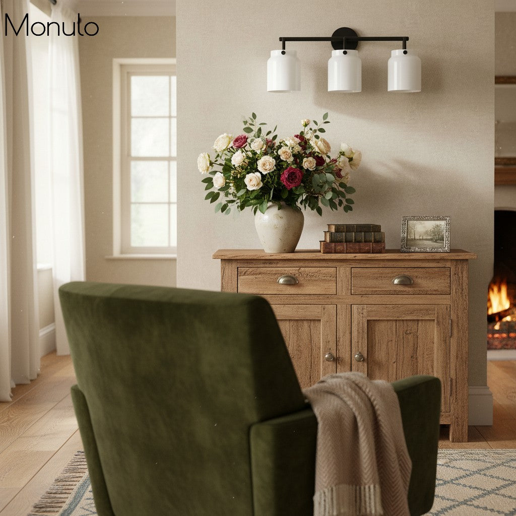 Applique murale moderne Hanton à 3 lumières – Luminaire en verre laiteux pour salle de bain, couloir et salon 
