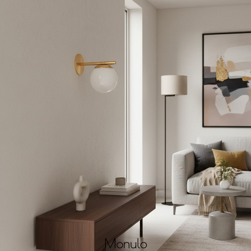 Glorica Glass Minimalist Metal and Glass Wall Sconce – Elegant Decorative Light Fixture for Living Rooms and Hallways