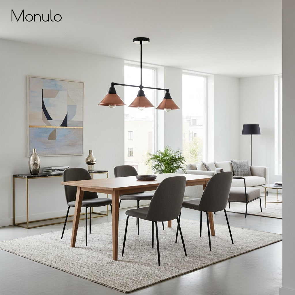 Conique Metal Vintage-Modern Three-Light Island Suspension Lamp – Pendant Light for Bar, Counter & Billiards