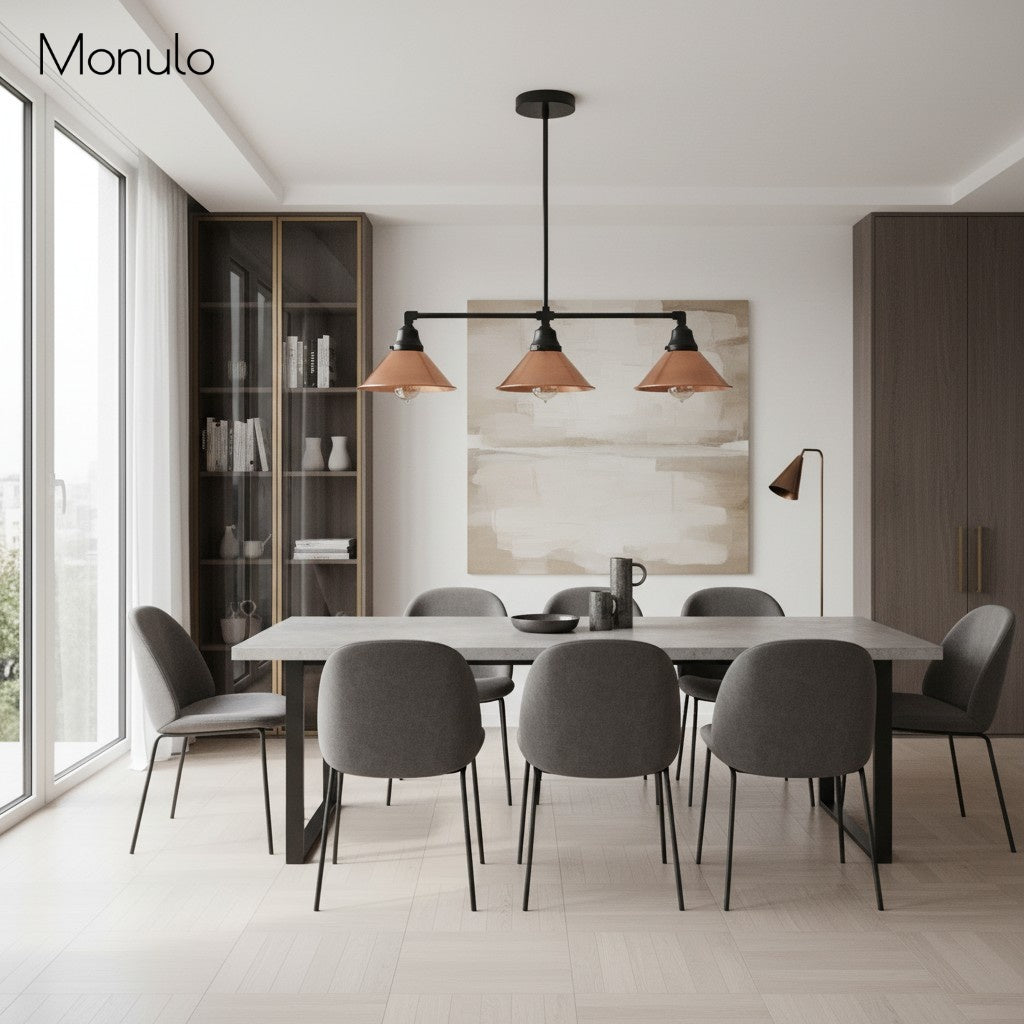 Conique Metal Vintage-Modern Three-Light Island Suspension Lamp – Pendant Light for Bar, Counter & Billiards