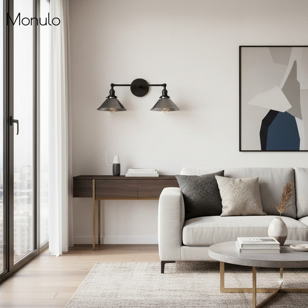 Conique Metal Industrial Wall Sconce – Dual Cone Copper Vanity Light