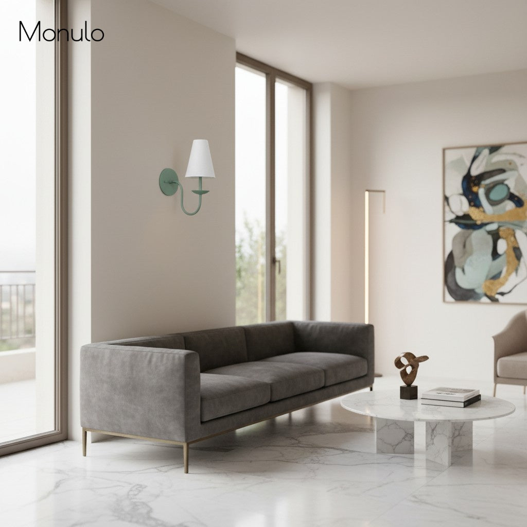 Applique murale classique en métal Curva – Abat-jour en lin pour chambre et couloir