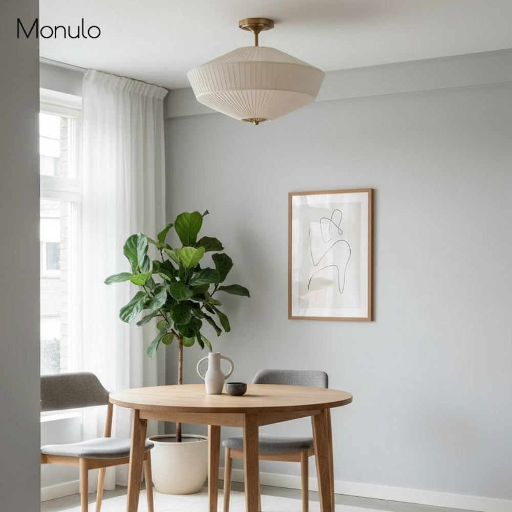 Elumina Contemporary Silk Semi-Flush Ceiling Light – Soft Fabric Shade for Living & Bedroom
