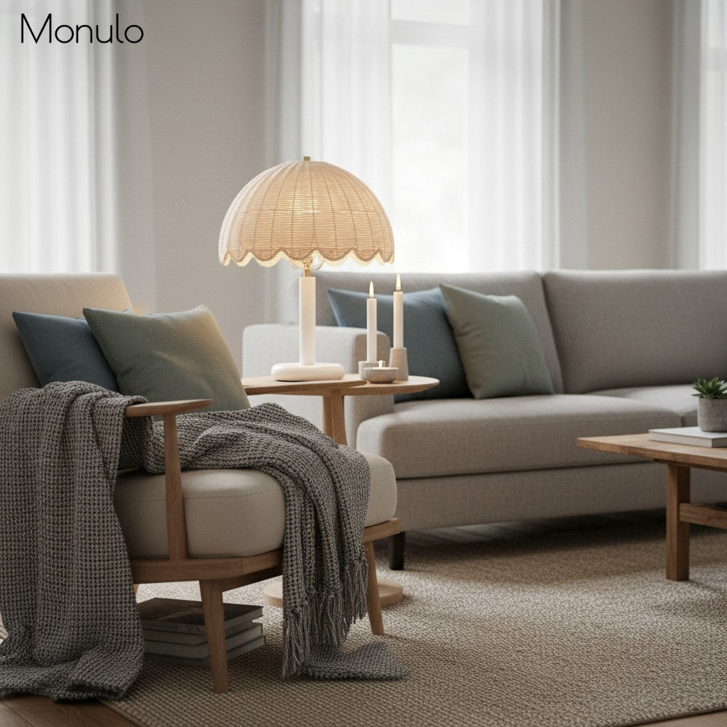 Olvara Natural Woven Rattan Table Lamp – Soft Ambient Lighting for Bedrooms