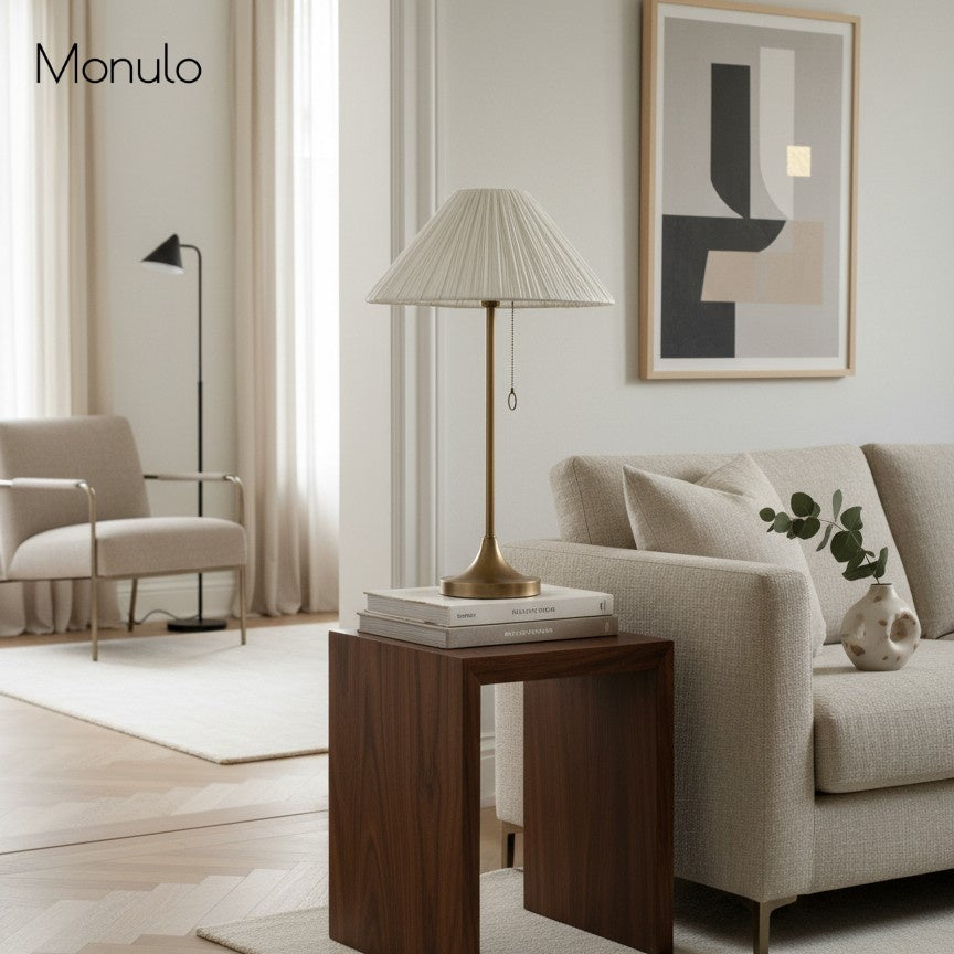 Lindi Elegant Scalloped Linen Table Lamp – Bedroom & Living Room Accent