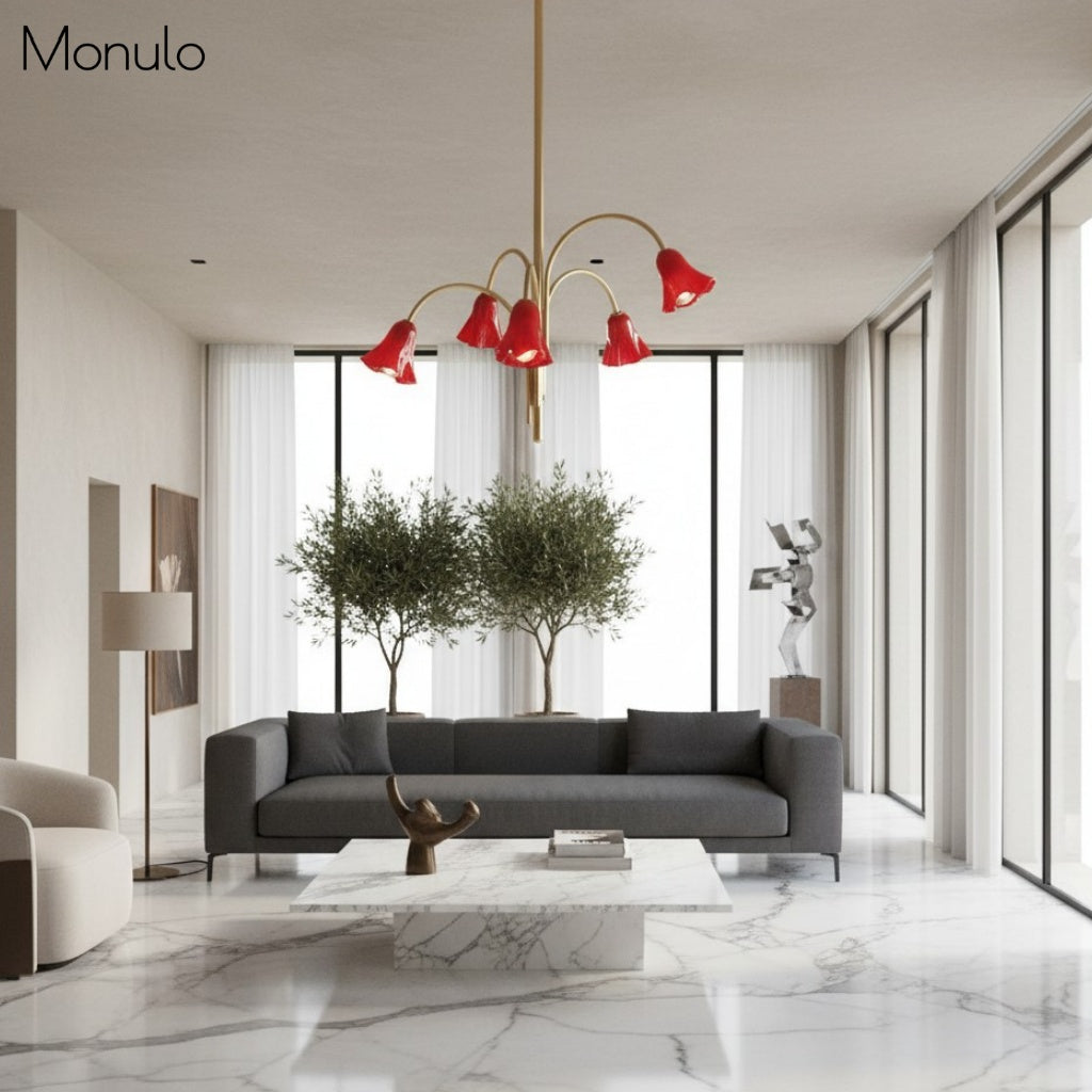 Lámpara de araña de cristal floral Bellina – Elegante lámpara colgante de cristal con forma de flor para comedores y salas de estar