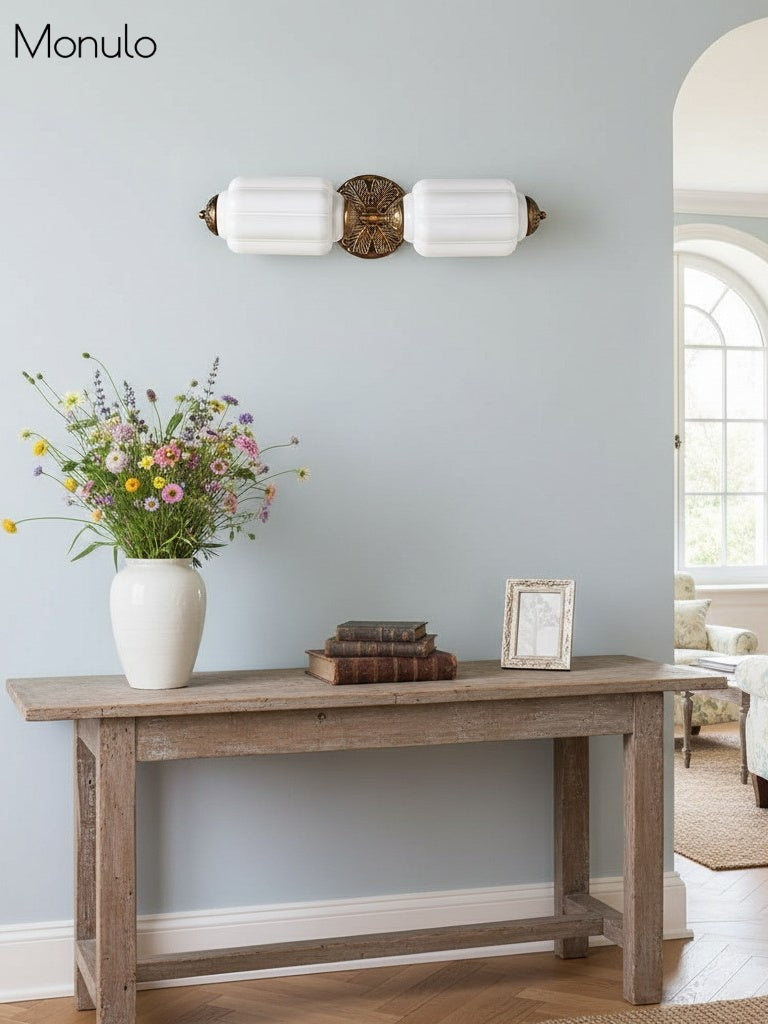 American Vintage Glass Lantern Shaped Horizontal Eloise Wall Sconce