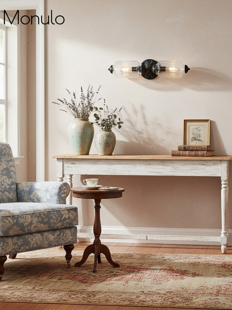 American Vintage Glass Lantern Shaped Horizontal Eloise Wall Sconce