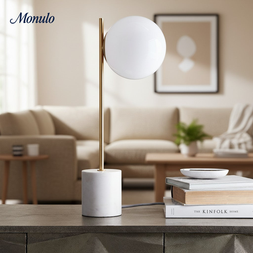 Alessora Marmor & Metall Minimalistische Tischlampe – Moderner Schreibtisch- oder Nachttischlampe
