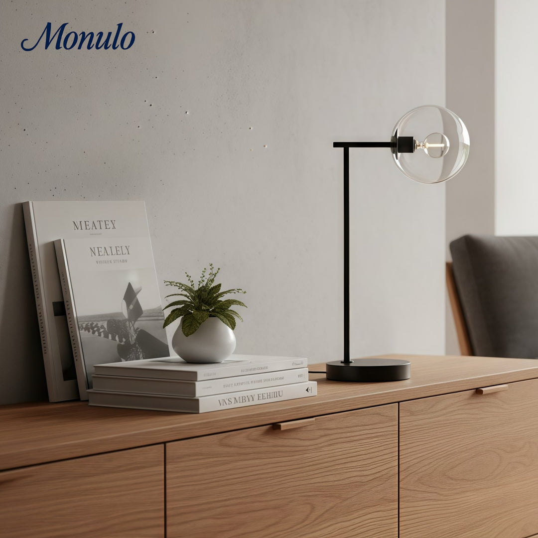 Brina Contemporary Tischlampe - Glas Schreibtischlampe mit USB-Ladeanschluss