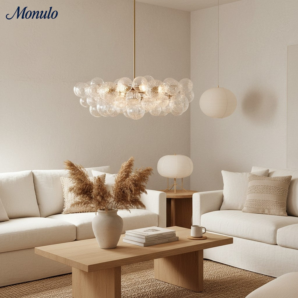 Bravira Strukturierter Klarer Glas Ovaler Kronleuchter – Zeitgenössische Deckenleuchte mit Messing-Finish für Diele & Kücheninsel