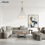 Bild in Gallery-Viewer laden, Bravira Strukturierter Klarer Glas Ovaler Kronleuchter – Zeitgenössische Deckenleuchte mit Messing-Finish für Diele &amp; Kücheninsel
