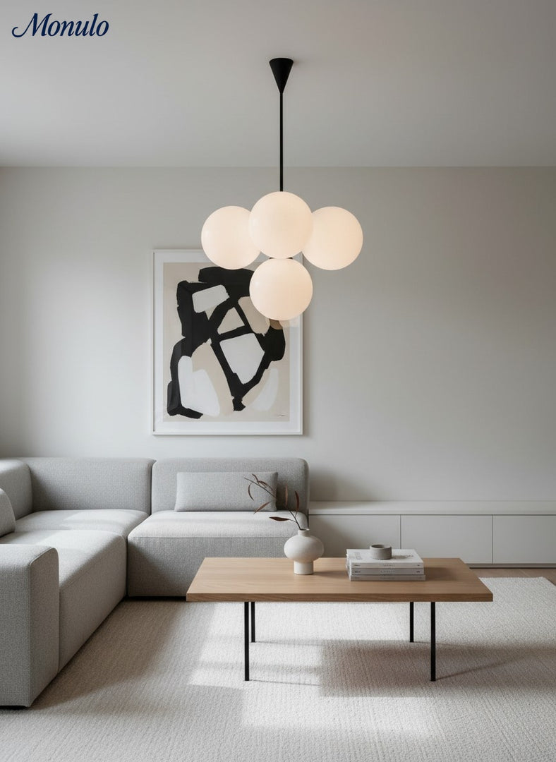 Ulvara Glas-Kugel Linear Cluster Deckenlampe – Zeitgenössischer Stil für Wohnraum & Kücheninsel