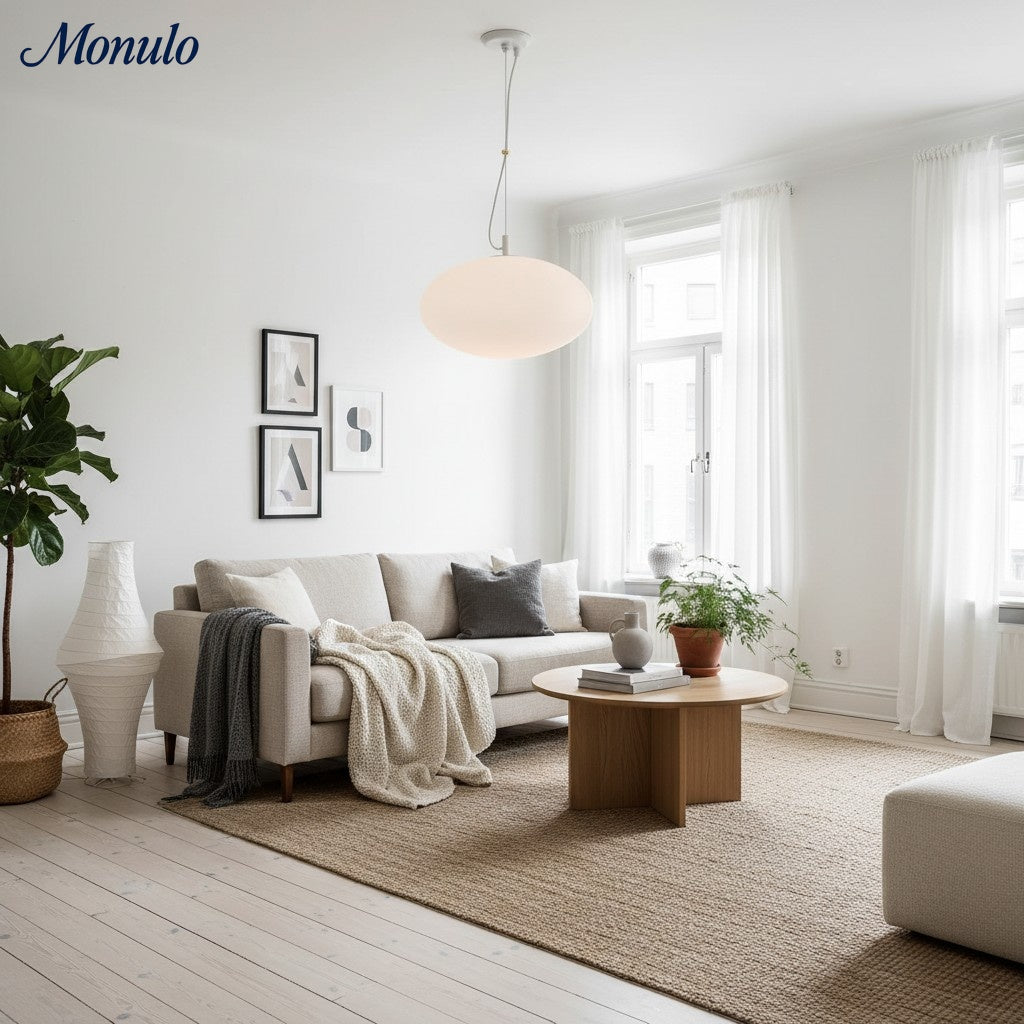 Lámpara colgante minimalista Lumivelle de cristal opalino: luz colgante de altura ajustable para cocina y comedor.