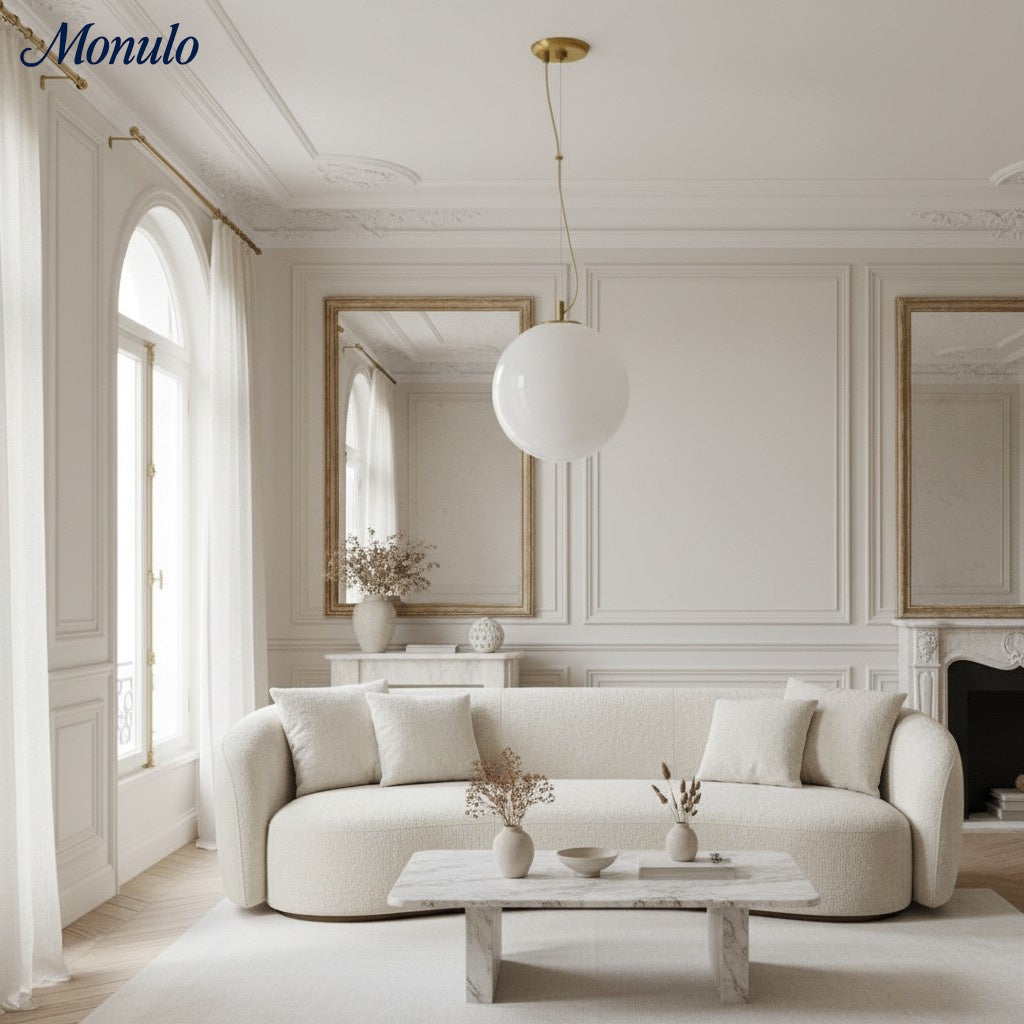 Lámpara colgante minimalista Lumivelle de cristal opalino: luz colgante de altura ajustable para cocina y comedor.