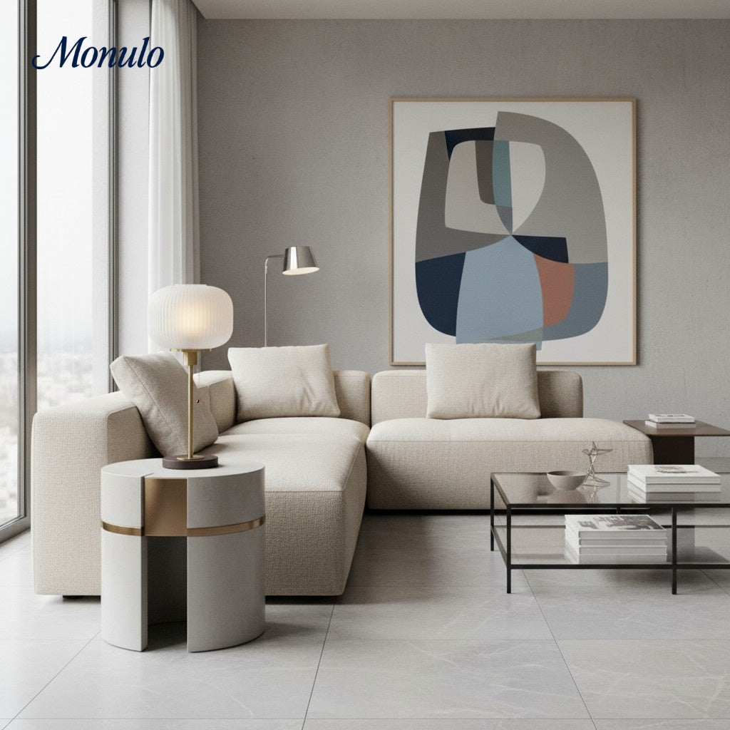 Pelviona Ribbed Glass & Antique Brass Table Lamp – Modern Accent Lighting for Living Room