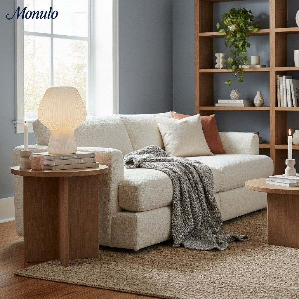 Rivrona Ribbed Glass Texture Modern Table Lamp – Designer Accent Lighting for Bedroom & Living Room